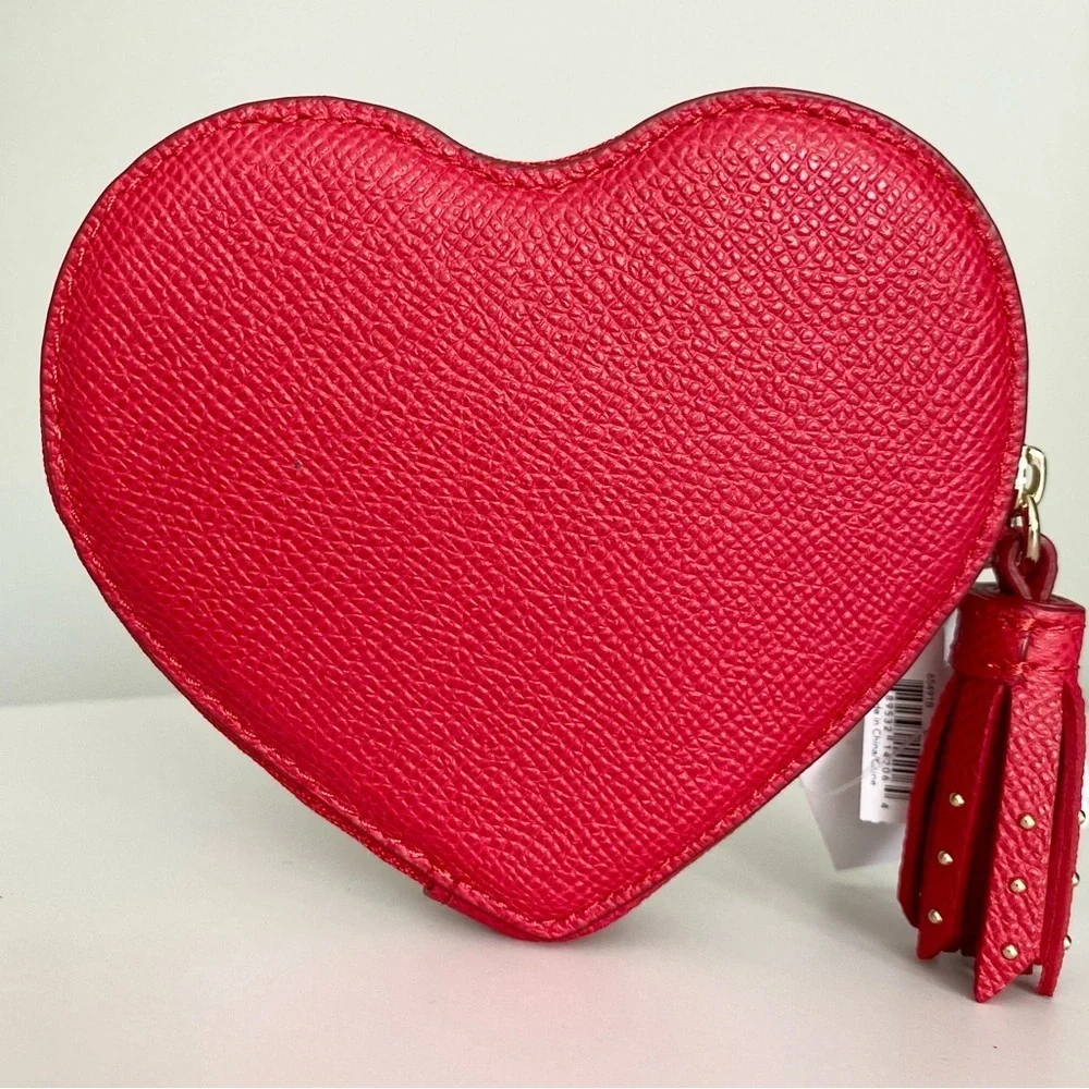 Coach Red Heart Studded Cardholder Coin Purse NWT